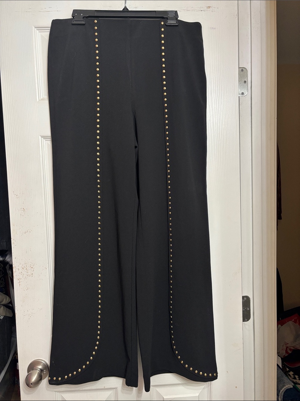INC International Concepts Black Wide-Leg Pants with Gold Stud Trim